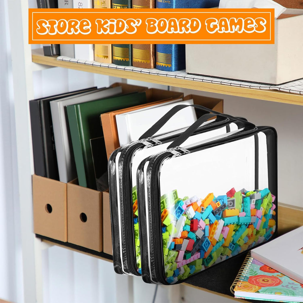 Sanwuta 6 Packs Toy Storage Bags, PVC Organizing Case Bags with Zipper, Waterproof Toy Container for Board Games, Building Blocks, Puzzles, Small Toys and Kids Books(Large, Small,Clear)