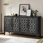 Buffet Sideboard Credenzas for Living Room, 60" Entryway Table with Storage Accent Cabinet, Hollow Carved Doors, Antique Black