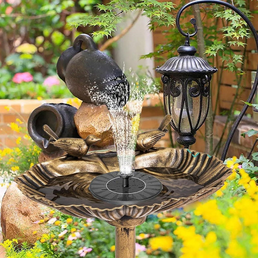 Water Fountain and Birdbath Solar Powered Polyresin Vintage Bronze/Green Outd...