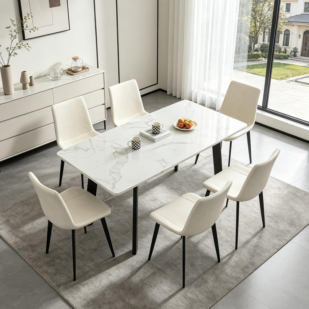 47.2"-63" Extendable Dining Room Table Set for 4-8 People, White | ...