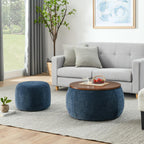 2 in 1 Round Storage Ottoman, Convertible End Table Ottoman with Small Seat, Multi-Functional Padded Hidden Storage Ottoman for Living Room Bedroom (Dark Blue)