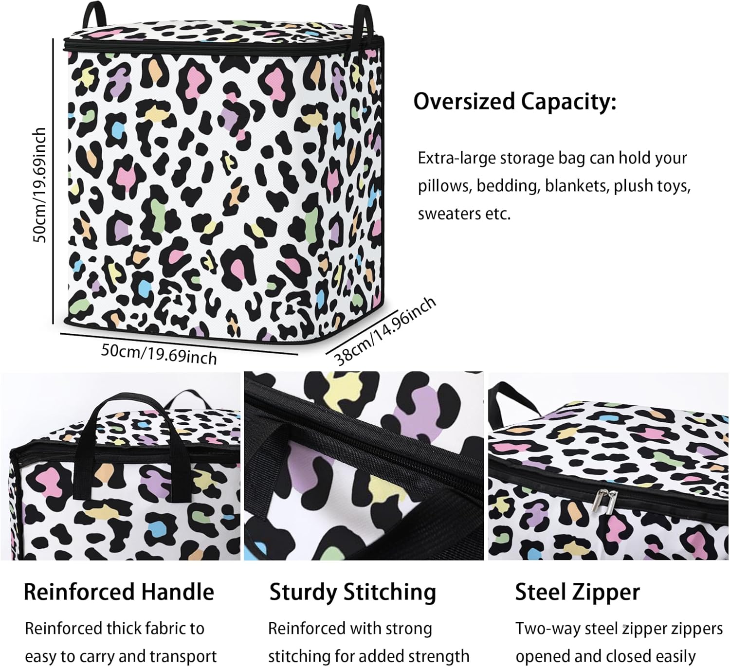 Large Comforter Storage Bag with Zipper,Closet Organizer for Clothes/Blankets/Quilts/Pillows,Fabric Moving Bags with Portable Handles 95L(2-Pack)