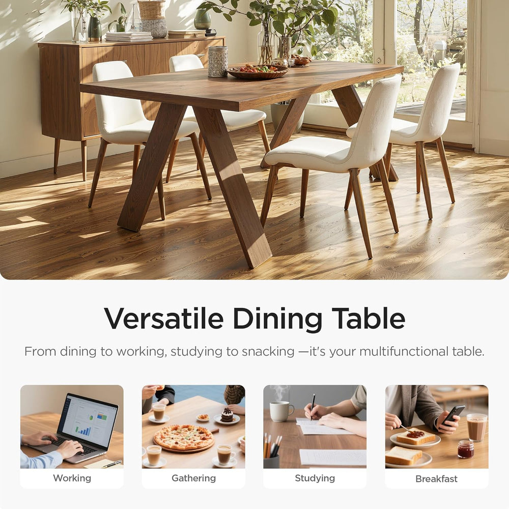 Acanva Farmhouse Rectangular Dining Table for 6 People, Modern Mid-Century Wa...