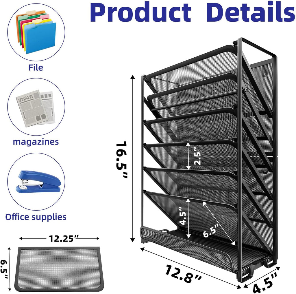Simple Trending Wall File Organizer, Mesh 7-Tier Vertical Hanging File Holder, Desktop Metal Files Rack for Office and Home, Black