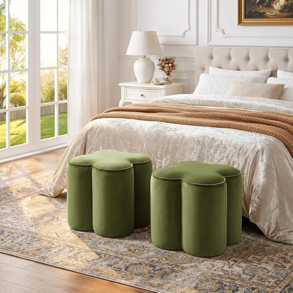Olive Green Velvet Ottoman Set of 2, Modern Small Vanity Stool | Multi-Functi...