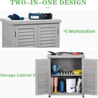 Outdoor Potting Bench with Storage Cabinet and Metal Top, Wood Workstation for Outdoor Patio, Garden (Light Grey, 31x17x36‘’)