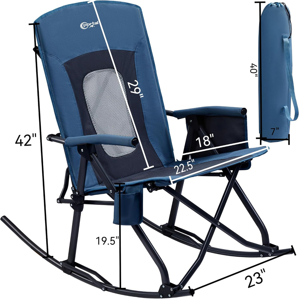 Portal Oversized Folding Rocking Camping Chair Portable Outdoor Rocker with High Back Hard Armrests Carry Bag, Supports 400 lbs
