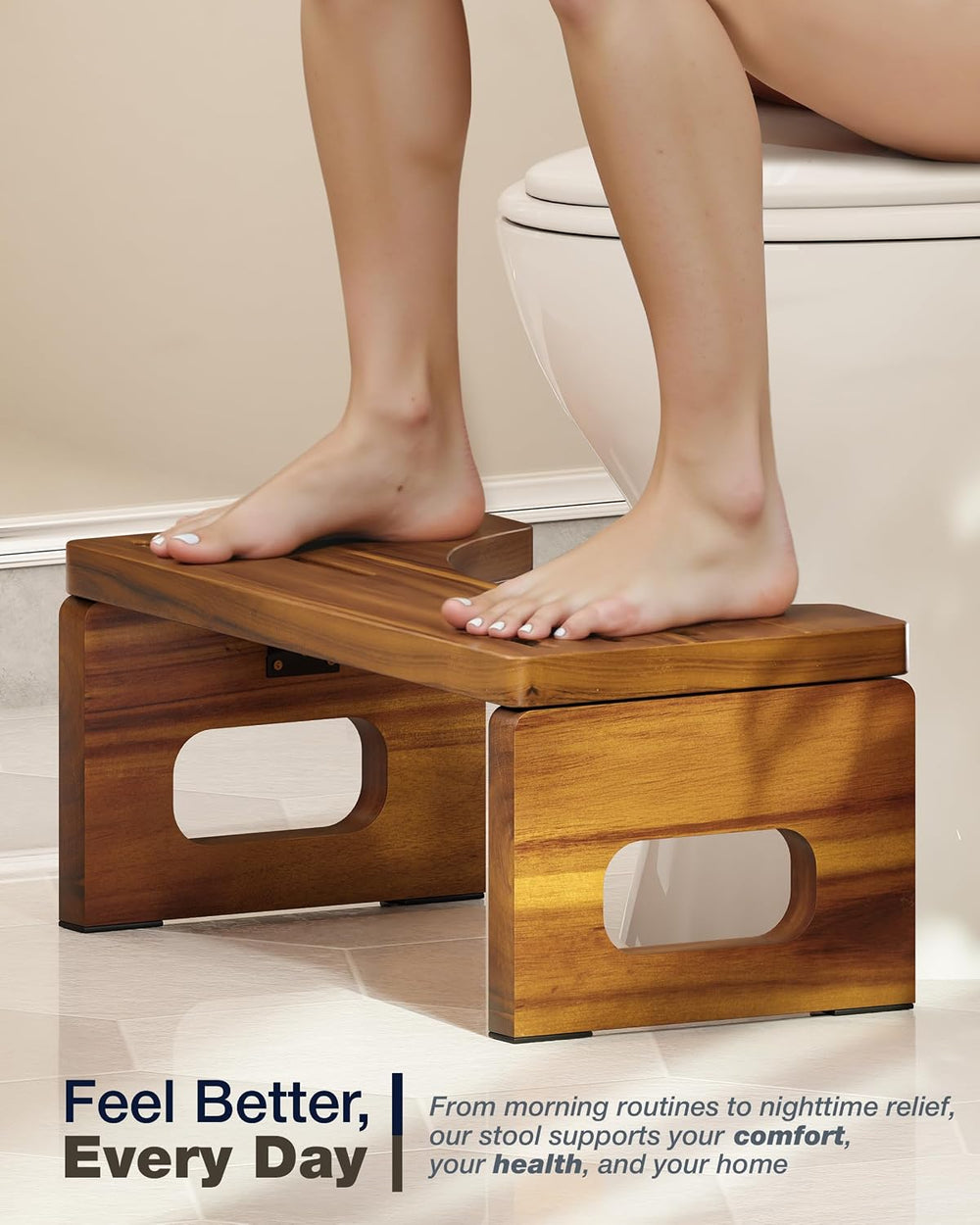 BLUEWEST Acacia Wood Foldable Toilet Stool for Adults, 7 Inch Poop Stool