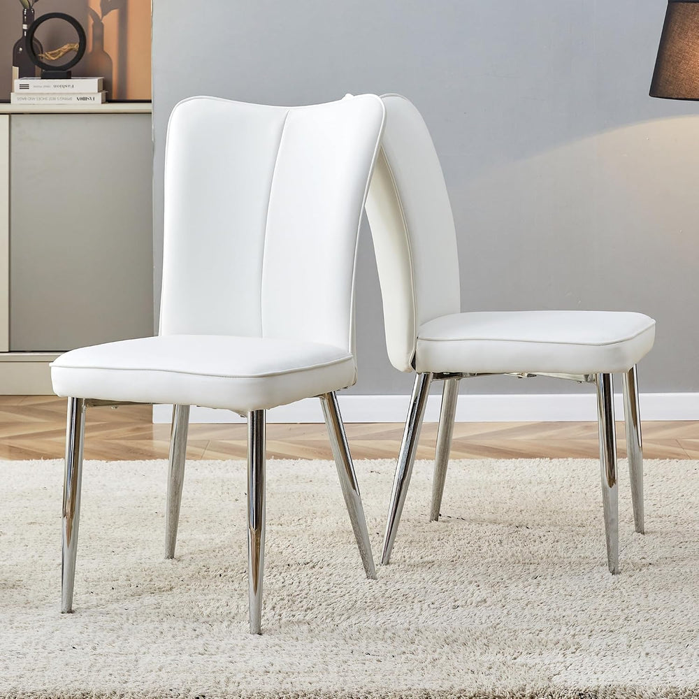 Dining Room Chairs Set - 2x Modern Faux Leather High Back Armless Chairs, Chr...