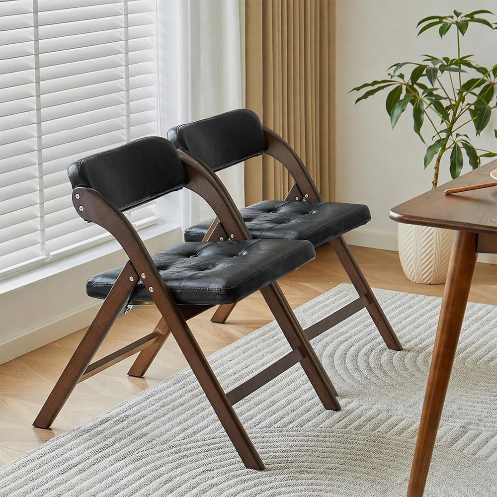 Wood Folding Chairs Set of 2, Upholstered Foldable Dining Chairs