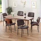 Dining Chairs Set of 4, Mid-Century Modern Upholstered PU Leather Chairs with Walnut Bentwood Back and Metal Legs Adjustable Feet for Kitchen Dining Room, Dark Brown Shell Strips