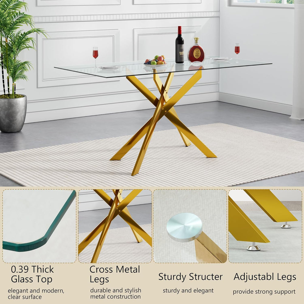 HomVent 60'' Rectangle Glass Dining Table Set for 6 | Glass Kitchen T...