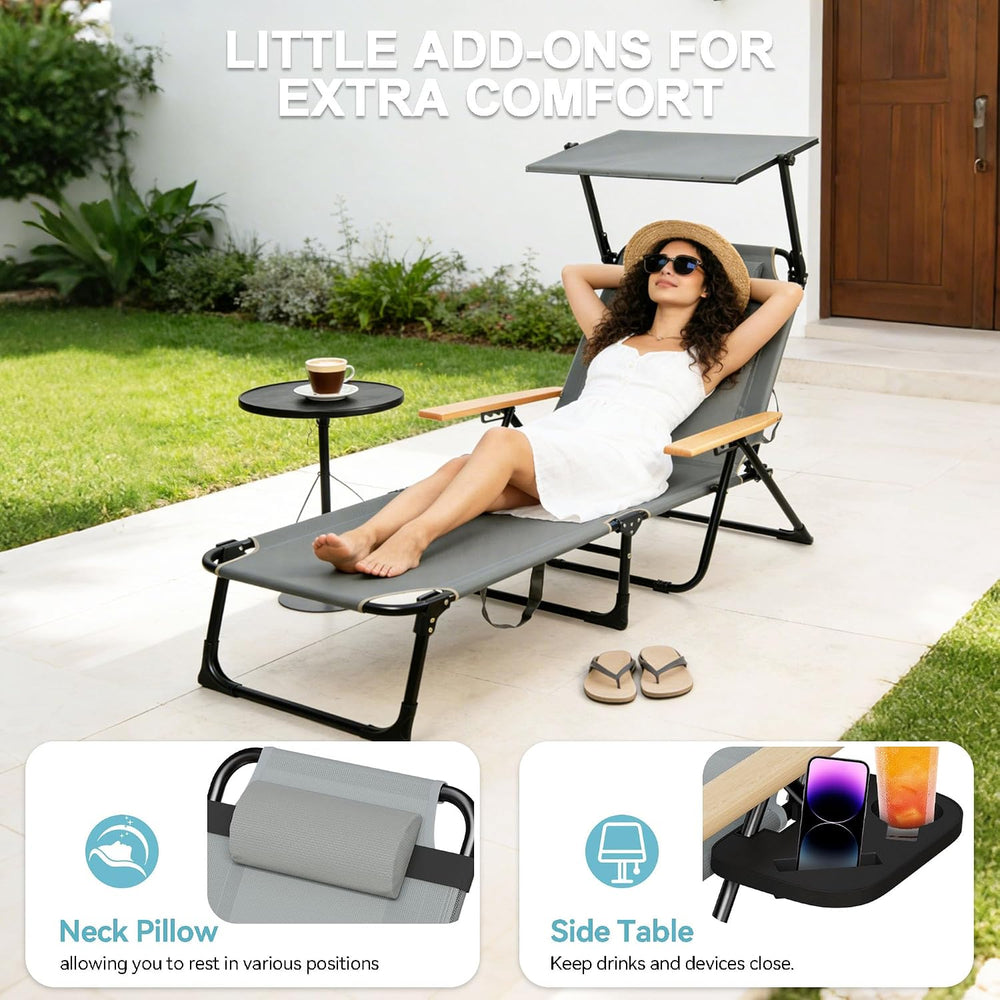 Outdoor Chaise Lounge Chair with 4-Position Adjustable Backrest,Patio Folding...
