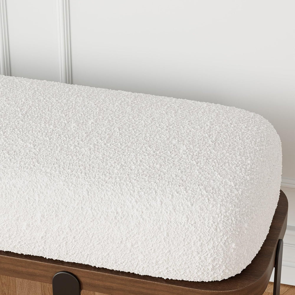 homary Entryway Bench, Modern Wooden Boucle Upholstered Bench with Abstract M...