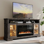 70" Farmhouse TV Stand with 36" Fireplace for TVs up to 80", Media Entertainment Center with Adjustable Shelves and Large Storage Cabinets, for Living Room, Gray & Black