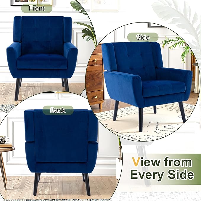 NicBex Modern Accent Chair for Living Room Upholstered Foam Filled Living Room Chairs with Metal Legs Velvet Cozy Lounge Armchair for Living Room Bedroom,Navy Blue