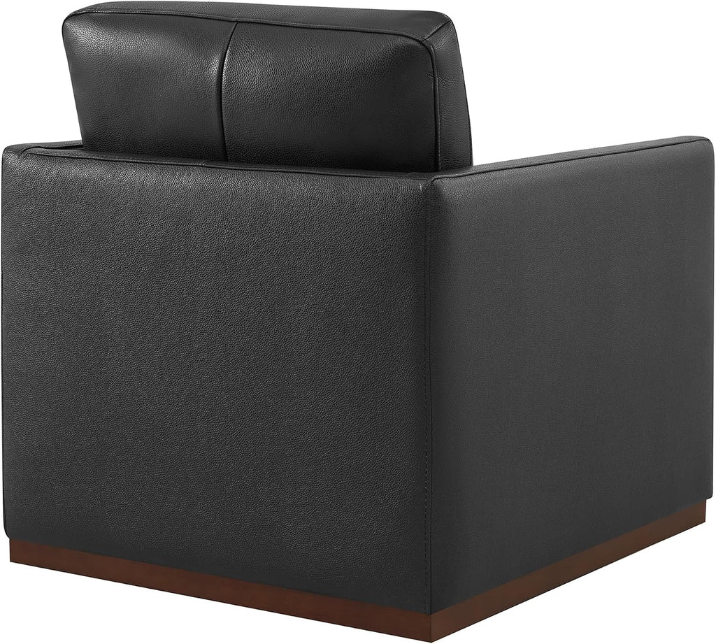 CHITA Genuine Leather Swivel Chair, Wood Frame, Fully Assembled, Black | Leather Arm Chair with 360° Swivel Solid Wood Base, Mid Century Modern Living Room Chair, 33"Dx30"Wx33"H, 300 Lb Capacity