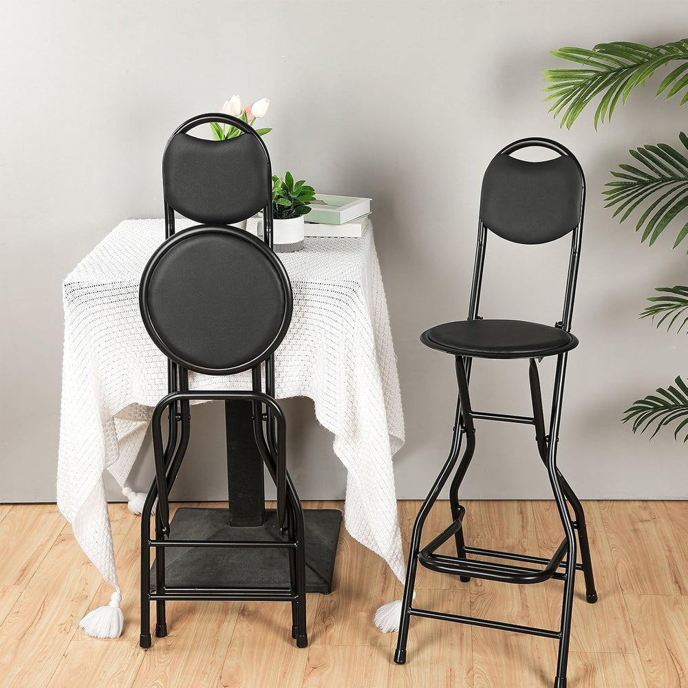 Sintuff 1 Pcs Seat Height 26 Inch Folding Bar Stool with Backrest Leather Pad...