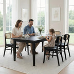 Black Dining Chairs Set of 4 Faux Leather Dining Room Chairs with Rattan Back Farmhouse Kitchen Chairs Wooden Side Chairs