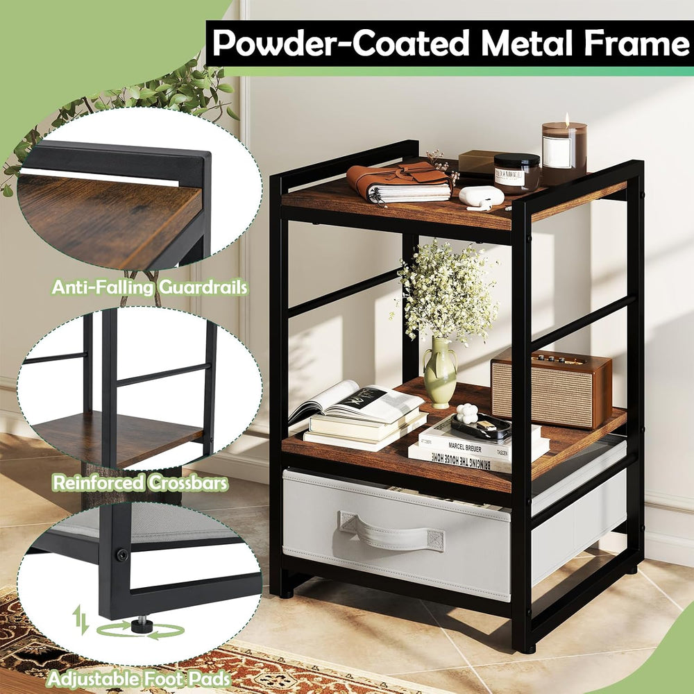 Giantex Industrial Nightstand with Storage Drawer, Rustic Bedside Table with ...