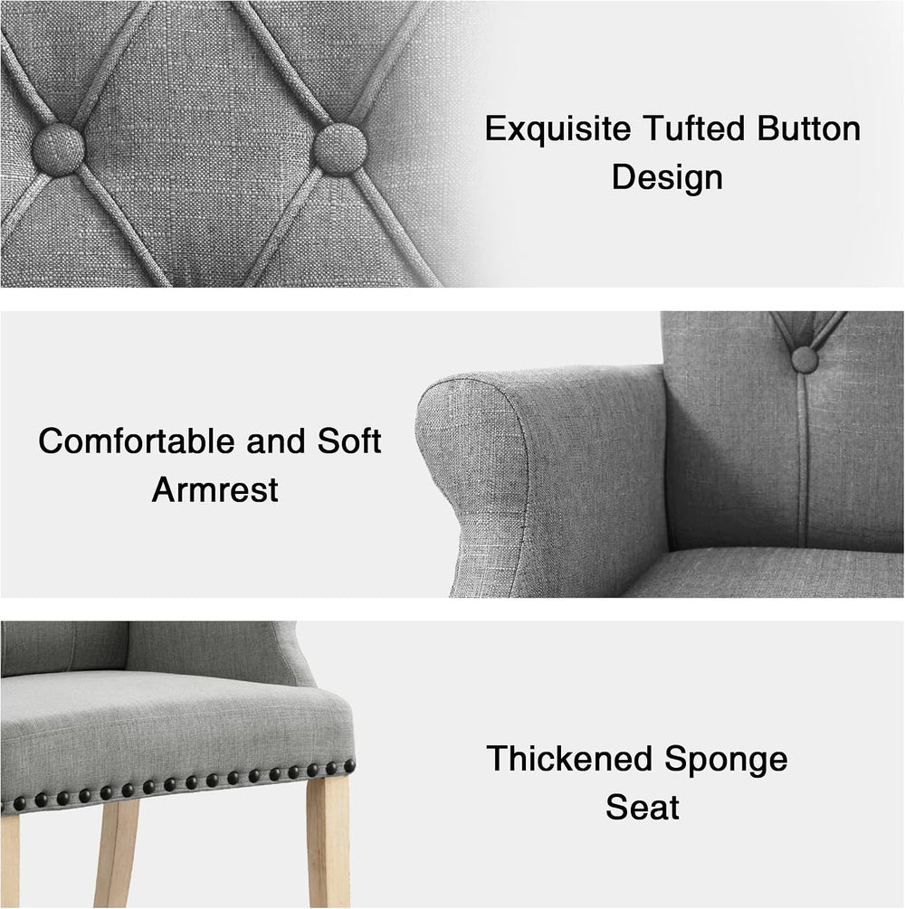 LOULENS Fabric Dining Chair, Modern Upholstered Armchair with Nailheads Trim ...