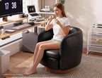 Mistpeople Swivel Barrel Accent Chair, 360° Rotating Small Single Sofa Chair, Upholstered Round Armchair with Solid Wood Base, Modern Comfy Mini Sofa for Living Room, Bedroom, Office, Black