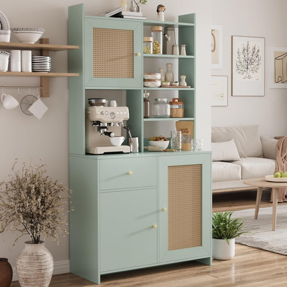 71'' Tall Kitchen Pantry Storage Cabinet, Kitchen Hutch Bar Cabinet w...