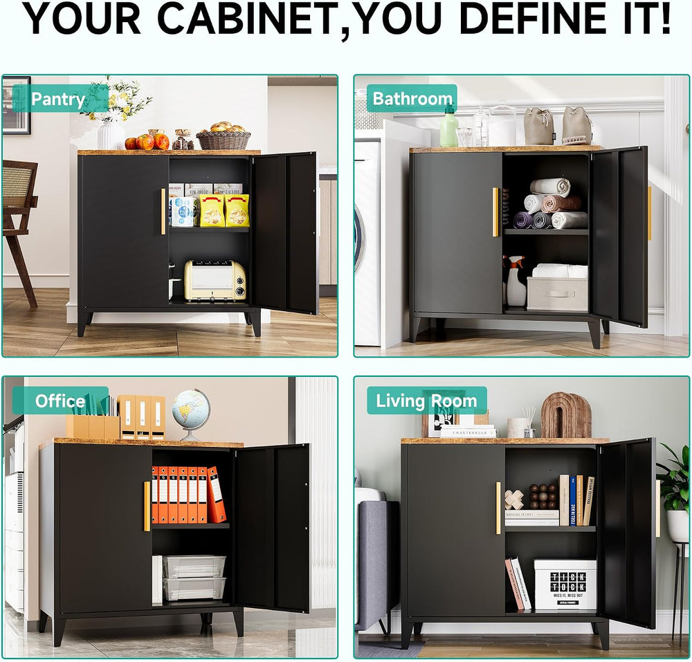 SISESOL Black Storage Cabinet with Doors and Shelves,30 inch Pantry Cabinet S...