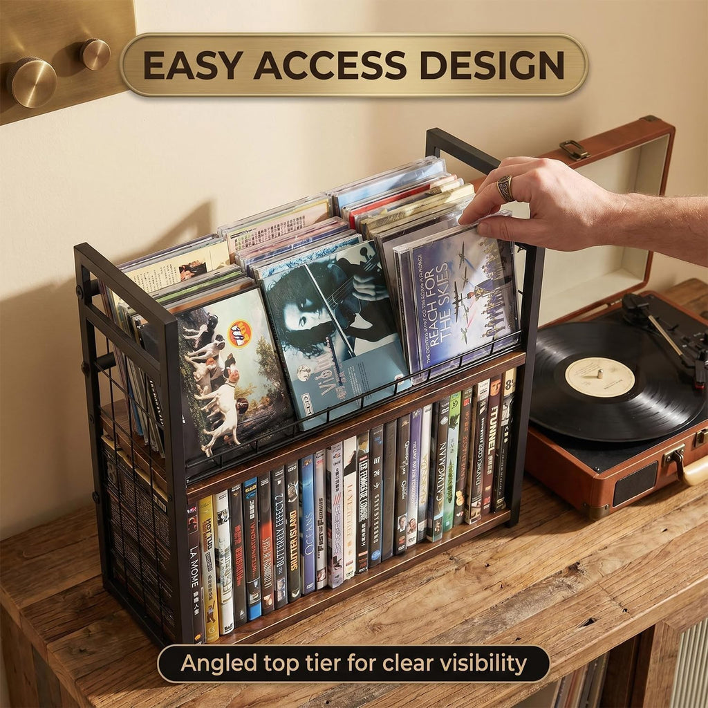 2-Tier CD/DVD Storage Rack for Desktop/Closet - 2 Pack | Holds 96 DVD Cases, for Blu-ray/Game Cases/Papers/Cards, Space-saving Desktop/Closet Stand