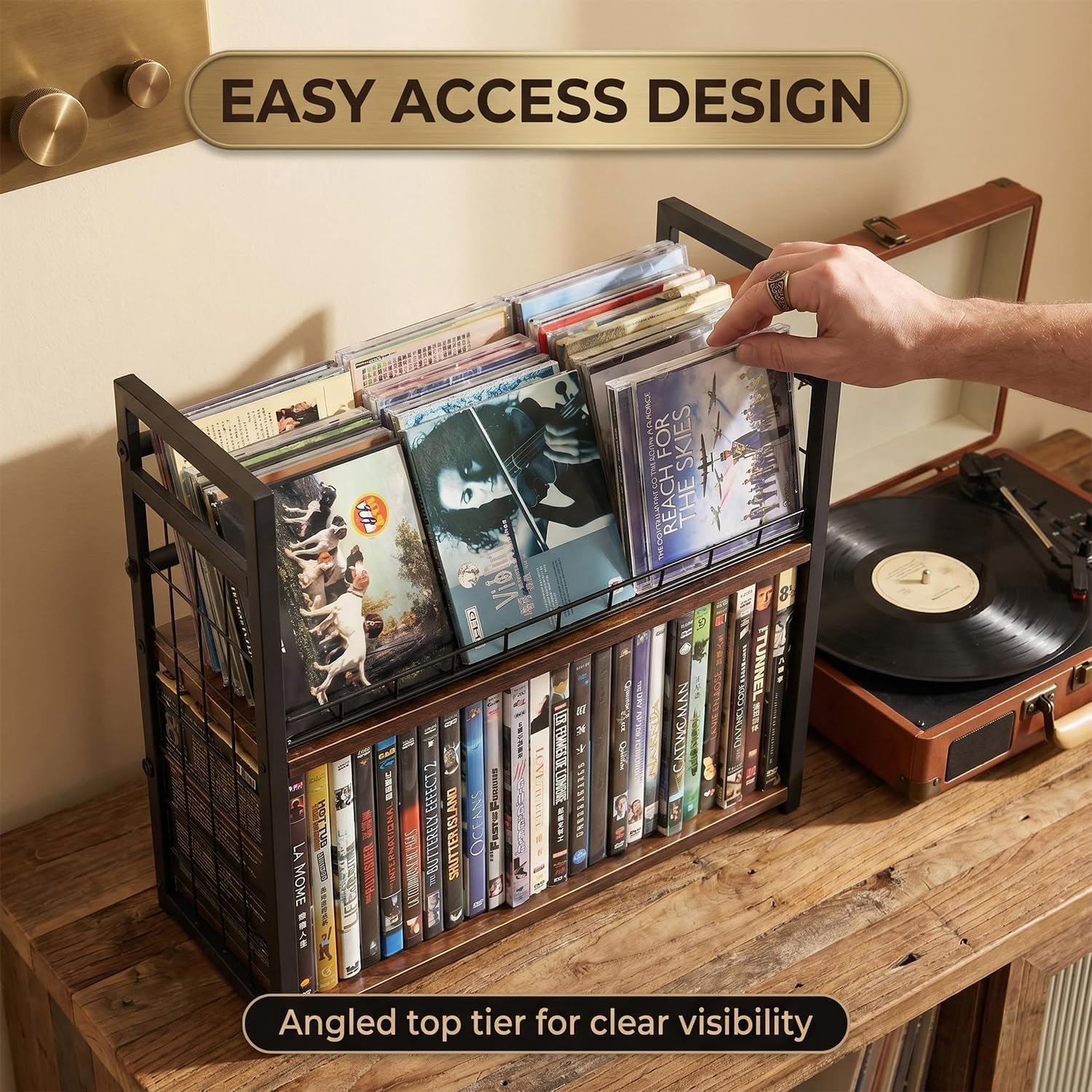 2-Tier CD/DVD Storage Rack for Desktop/Closet - 2 Pack | Holds 96 DVD Cases, for Blu-ray/Game Cases/Papers/Cards, Space-saving Desktop/Closet Stand