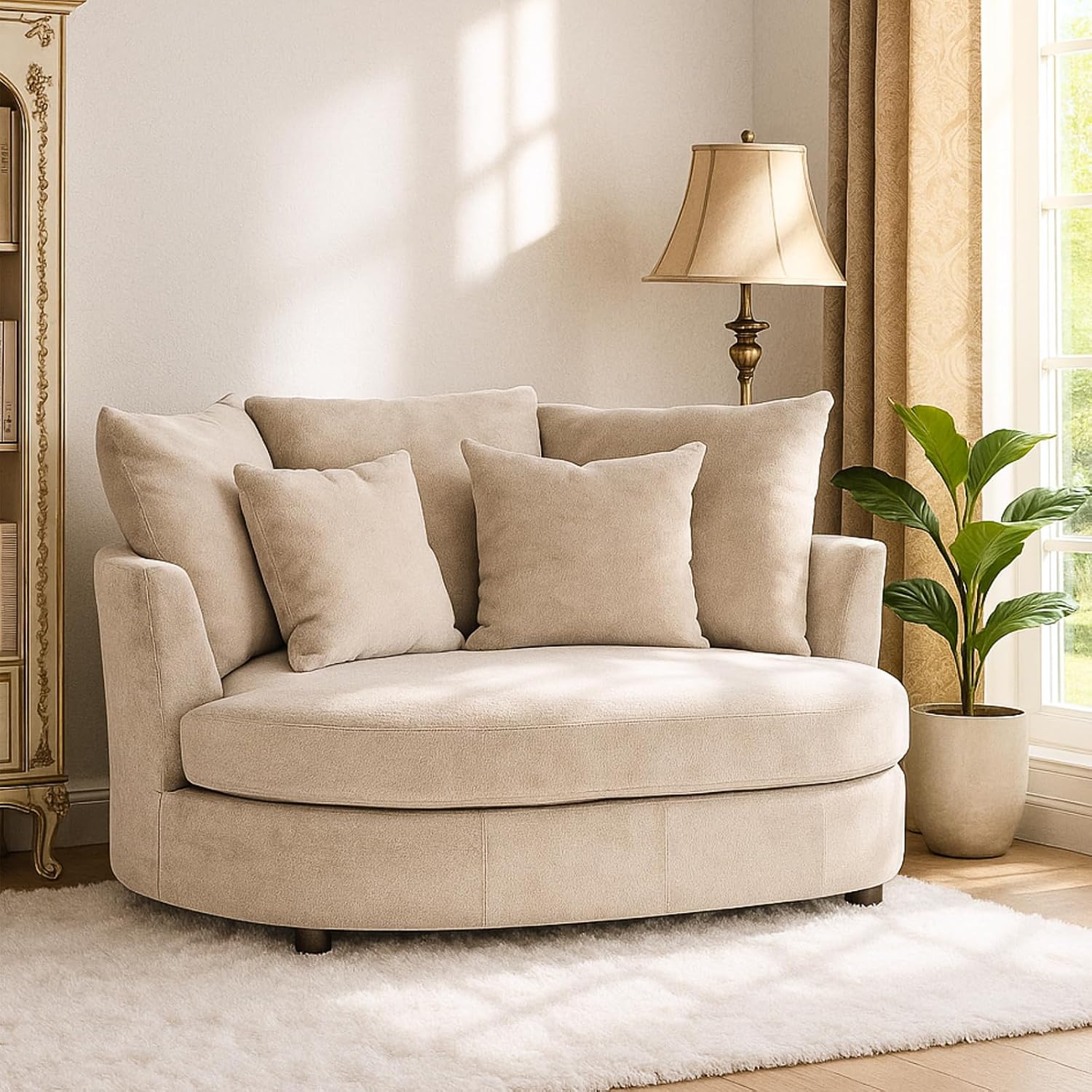 54.9''W Oversized Accent Barrel Chair, Upholstered Chenille Comfy Couch Sofa with 5 Pillows for Bedroom, Living Room, Apartment, Studio, Wheat.