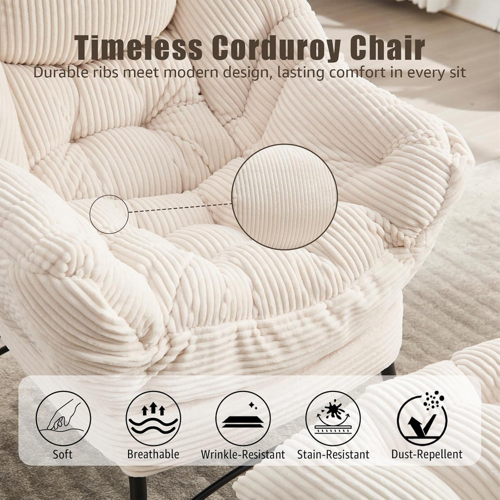 Lazy Chair with Ottoman, Modern Skinny Lounge Chair with Footrest
