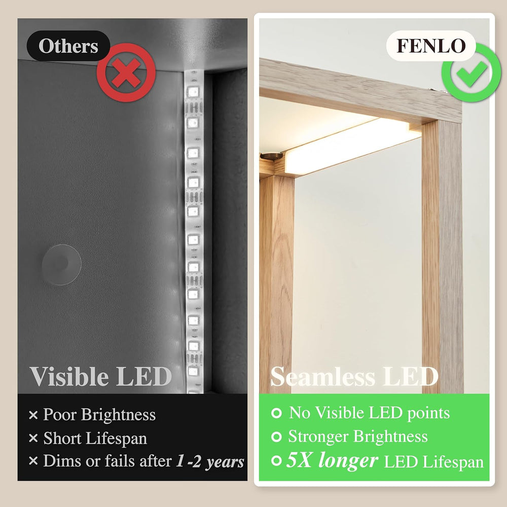 FENLO Fantasy Plus 66" Luxury Glass Display Shelf, Rustic Wood | Dimmabl...