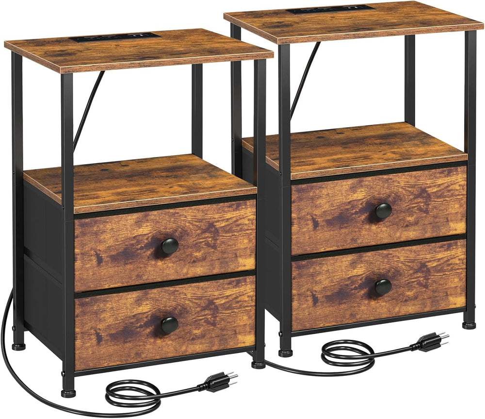 LOAKEKEL Night Stand, Nightstands Set of 2 with Charging Station | Bedside Ta...
