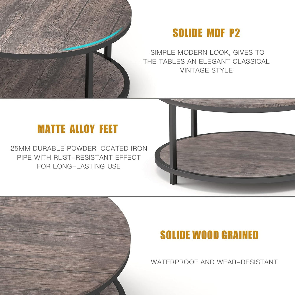 NSdirect Round Coffee Table,36" Coffee Table for Living Room,2-Tier Rust...