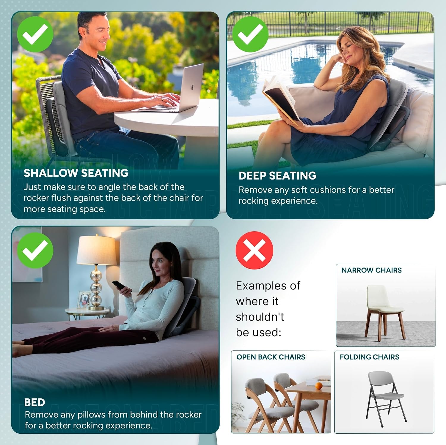 READY ROCKER Ultra| Adjustable Ergonomic Portable Rocker | Back Pain Relief & Relaxation | Back & Lumbar Support for Chair | Lightweight & Portable | 4.0 Model (Slate)