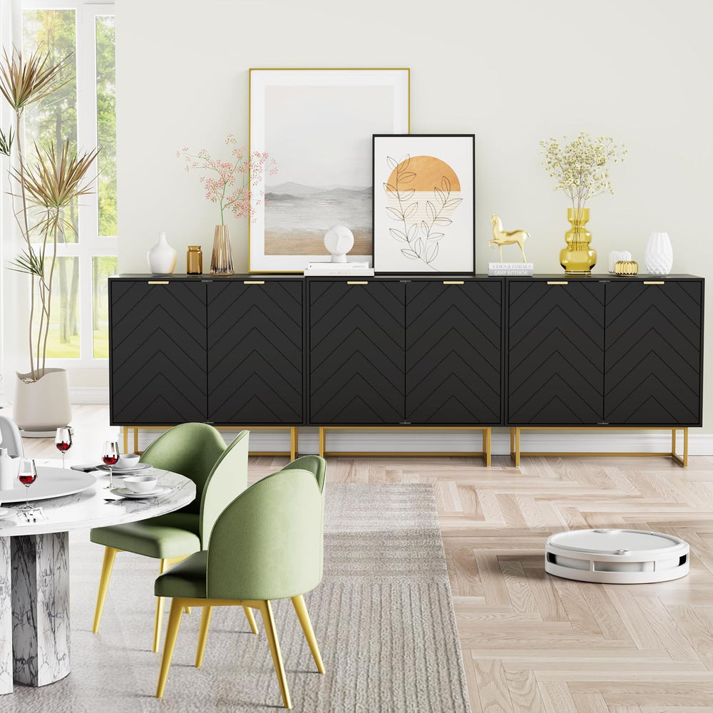 Scurrty Large Sideboard, Black Storage Buffet with 6 Doors, Adjustable Shelf ...