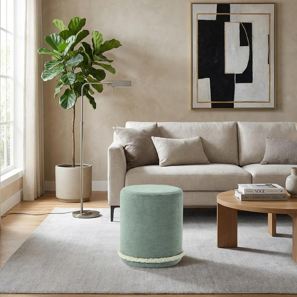 Get Set Style Modern Round Ottoman with Soft Padded Seat, Multifunctional Van...