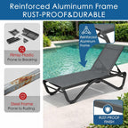 Kozyard 3-Piece Outdoor Chaise Lounge Chair Set, All Aluminum Frame | Textilene Fabric, Fully Flat Adjustable Reclining Patio Lounger for Poolside, Sunbathing & Backyard, Gray, 2Chairs + Table