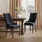 COLAMY Wingback Upholstered Dining Chairs Set of 6, Fabric Side Dining Room Chairs with Tufted Button, Living Room Chairs for Home Kitchen Resturant- Black