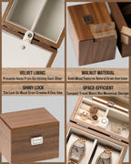 Watch Box, Watch Travel Case for Men, Wood Watch and Jewelry Holder Organizer for Woman, Portable Protection 2-Slot Watch Display Storage Case, Natural Walnut