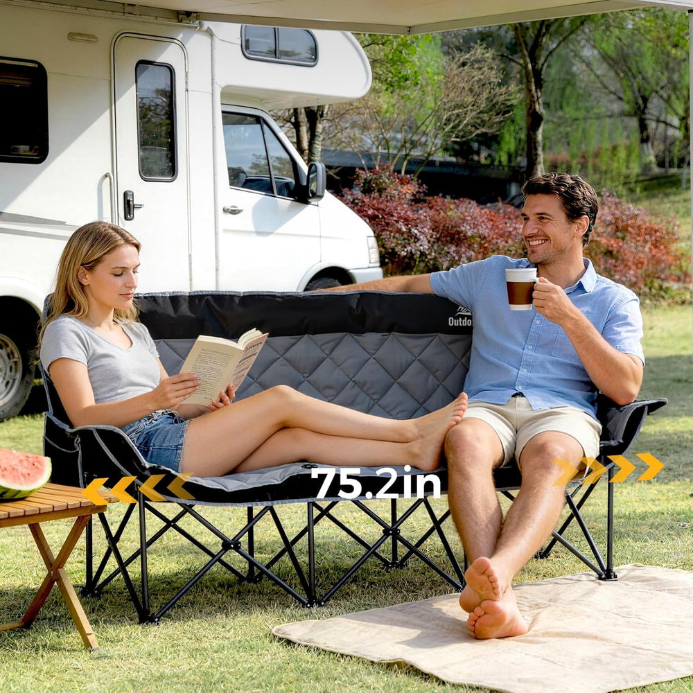 Padded 3 Person Camping Chair Oversized Camping Couch, Heavy Duty Folding Dou...