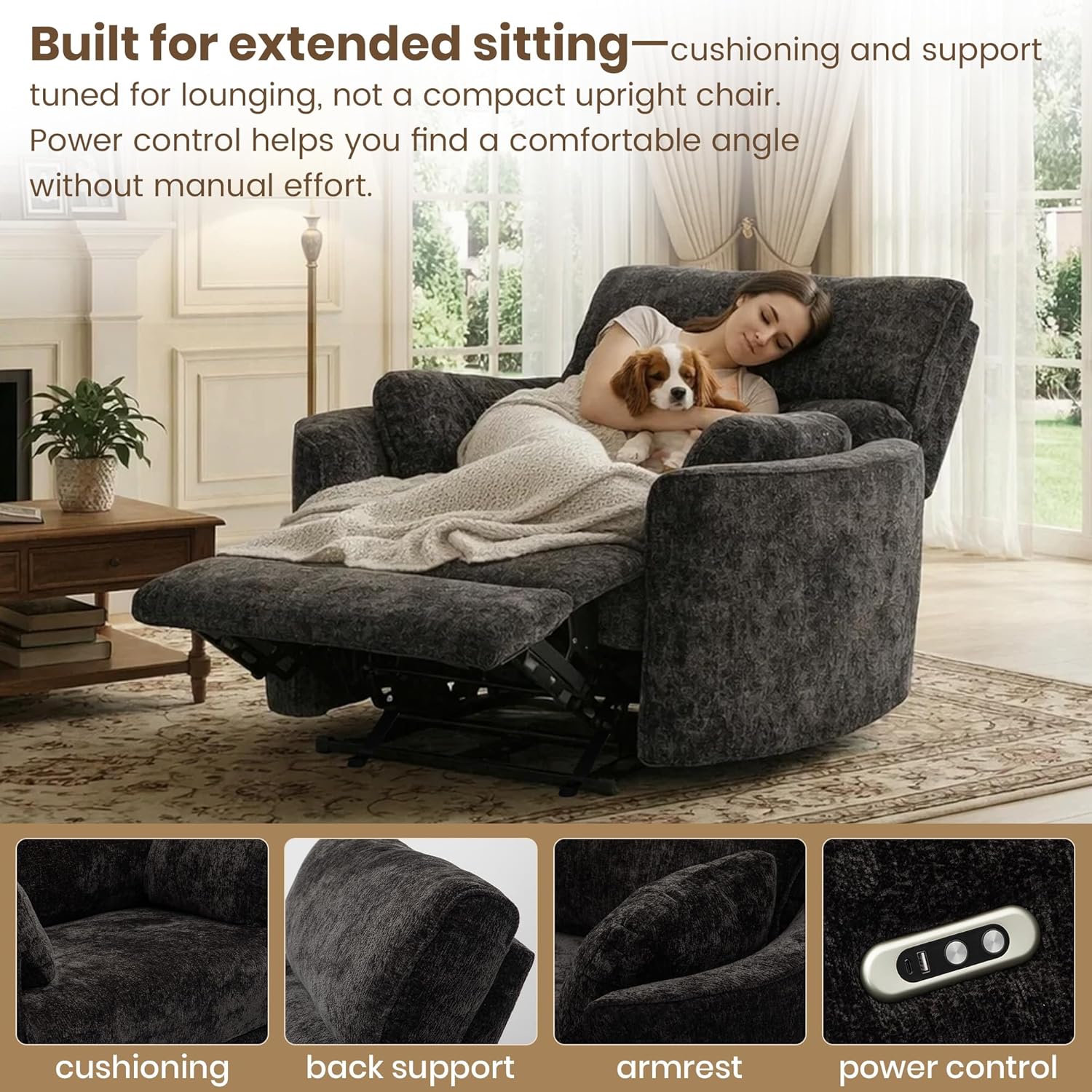 400-550 lbs Oversized Power Recliner Chair with USB, Extra Wide 32.7" Seat for Big & Tall Adults, Capacity Lounge Chair for Living Room