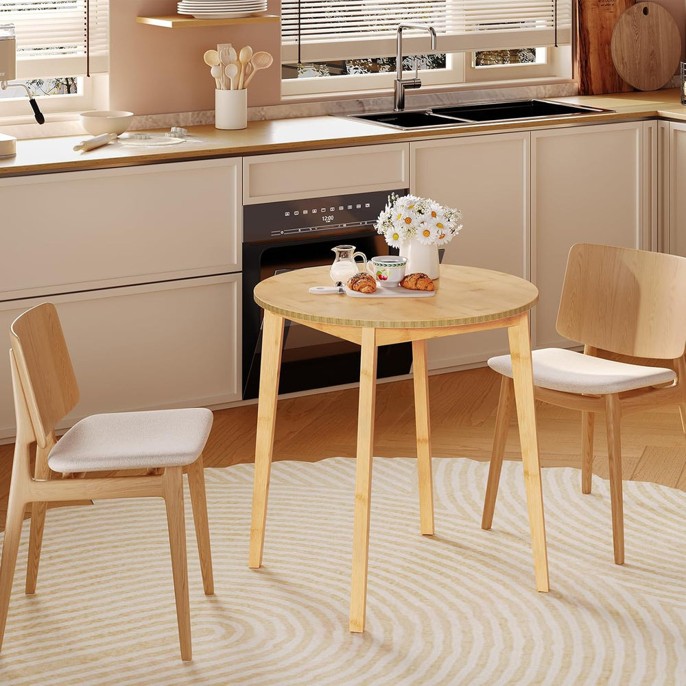 HOOBRO Bamboo Dining Table, Round Dining Table for 2, 27.5" Kitchen Tabl...