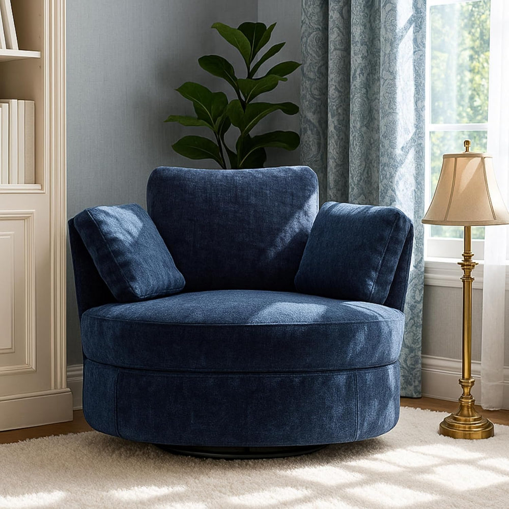 40.6''W Swivel Accent Barrel Chair, Chenille Upholstered Round Single...