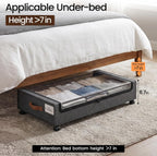 Yecaye 60 L Under Bed Storage with Wheels, 2 Pack Under Bed Storage Containers with Clear Window & Label, Rolling Under bed Shoe Storage organizer for Clothes, Shoes, Hemp Grey