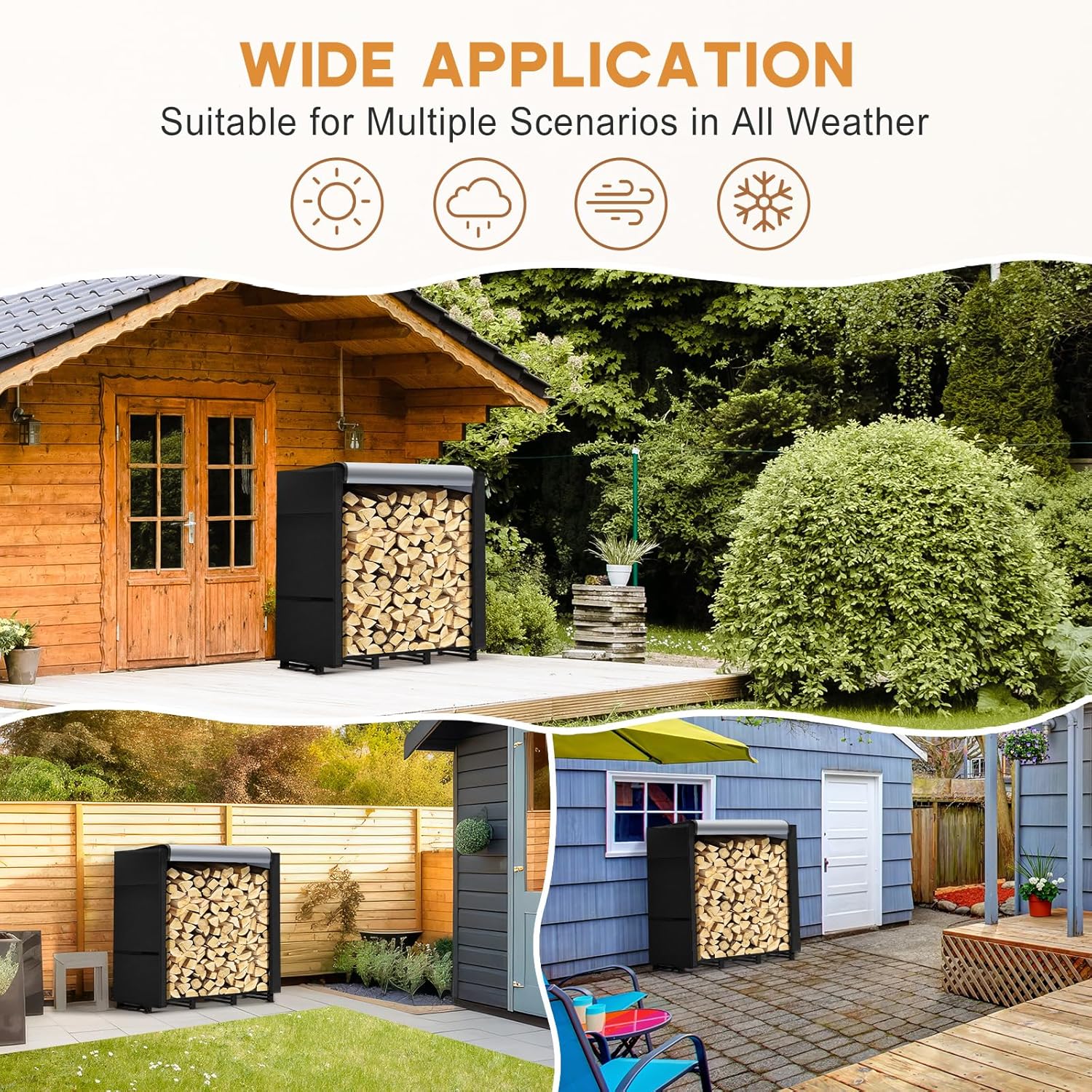 4ft Firewood Rack Outdoor with Waterproof Widened Cover, Heavy Duty Firewood Holder includes Carrier Bag, Powder-coated Wood Rack with Hooks, Firewood Storage Rack for Fireplace Deck Patio