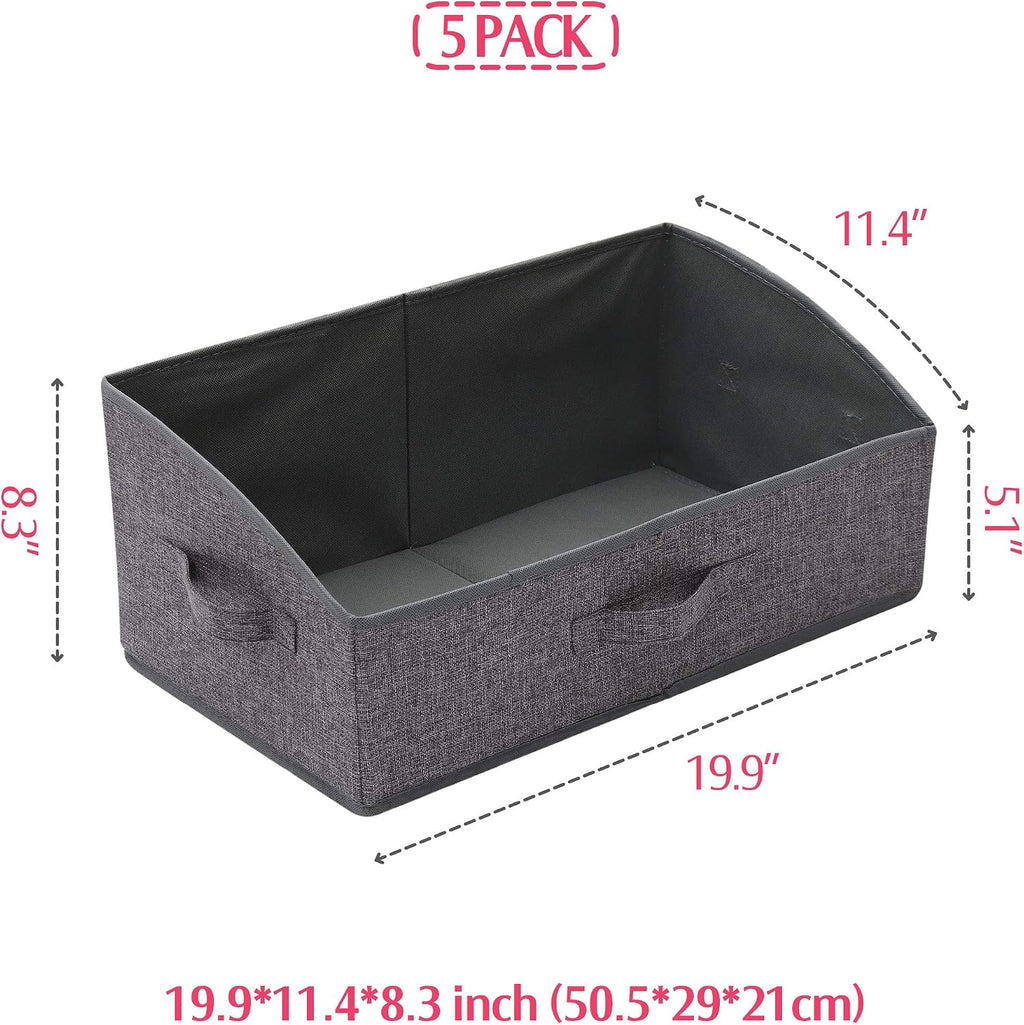 TENABORT 5 Pack Trapezoid Large Foldable Closet Storage Bins with Handle, Fabric Storage Organizer Cube Cloth Containers Linen Box Shelf Baskets for Clothes Clothing Shelves Wardrobe