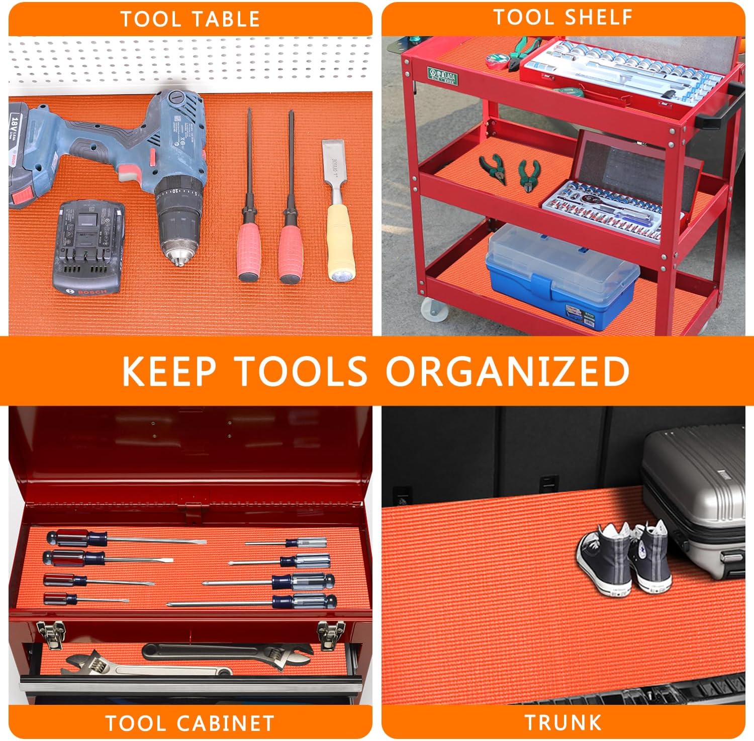 Foam Toolbox Liner Drawer Liner, Non-Slip Shelf Liners 16" W x 72" L Orange | Tool Drawer Mat Tool Box Mat Washable Toolbox Liner for Protecting Cabinet, Garage, Cart, Tool Box, Shelf, Workbench