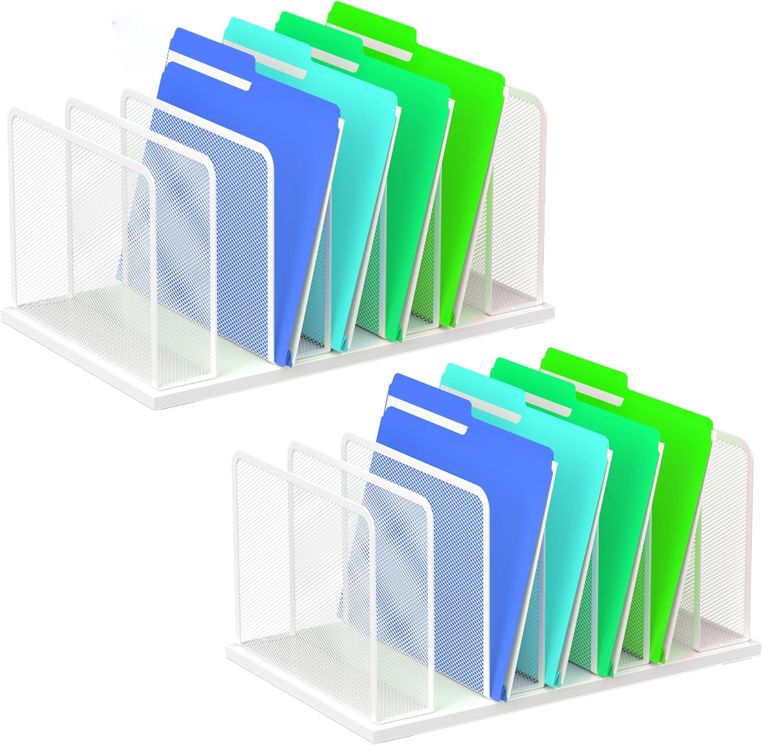 Kuntine.B Desk File Organizer Upright Mesh Desktop Organizer File Sorter Office Organization File Holder for Home, Office & Classroom (White, 2 Pack 7-Section)